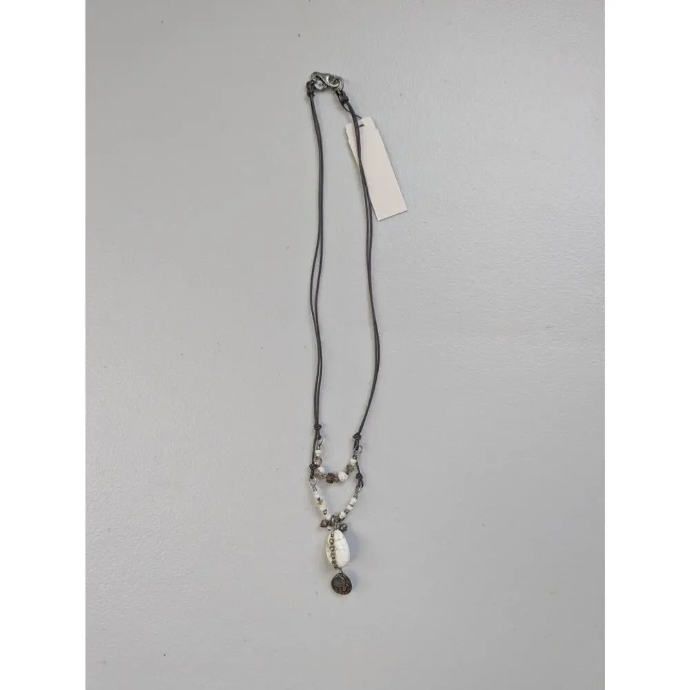 Stone Pendant Leather Necklace Beaded Boho Western Neutral Hippie Peyote Bird